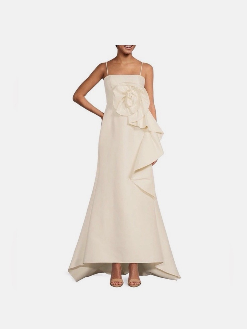 Muse by Marchesa Cream Spaghetti-Strap Midi Dress with Rosette Ruffle